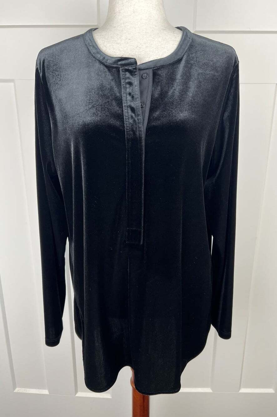 Lauren Ralph Lauren Black Velvet Tunic Top L Long Sleeve Henley Classic
